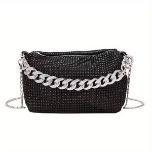 black/silver Decor Handbag Fashion Chain Crossbody Bag, Women's Glitter Clutch